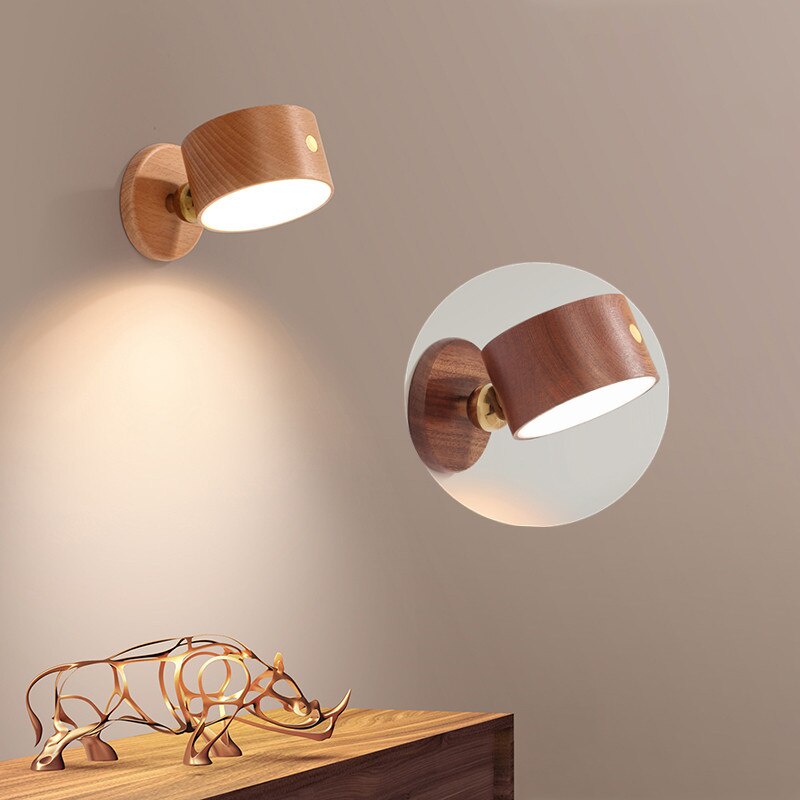 IN Stock Store360 Rotate Stepless Dimming Woode Magnetic Light  Dimmable Wall Lamp Reading Light Home Bedroom Lighting Supplies High-quality