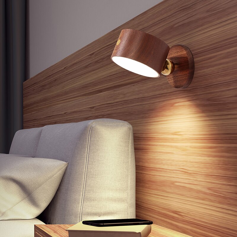 IN Stock Store360 Rotate Stepless Dimming Woode Magnetic Light  Dimmable Wall Lamp Reading Light Home Bedroom Lighting Supplies High-quality