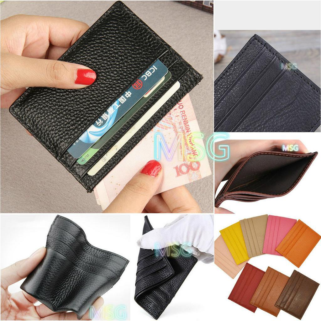 MSGCowhide Leather Credit Card Holder Small Short Wallet Unisex Fashion Coin Bag Lichee Pattern Bank Cardholder Bus Card Set