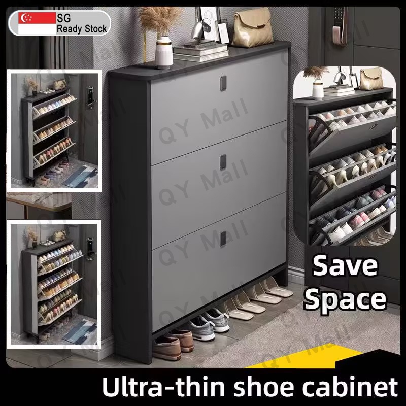 SG Local SellerDouble Layer Shoe Cabinet 17/24cm  Outdoor Shoe Rack 110cm Large Capacity Multifunctional Space Saving Ultra Thin Shoe Cabinet