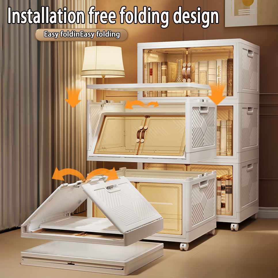 SG StockFolding Storage Box  Wardrobe  Transparent Double Door Foldable  Home Clothes Snacks Storage Cabinet