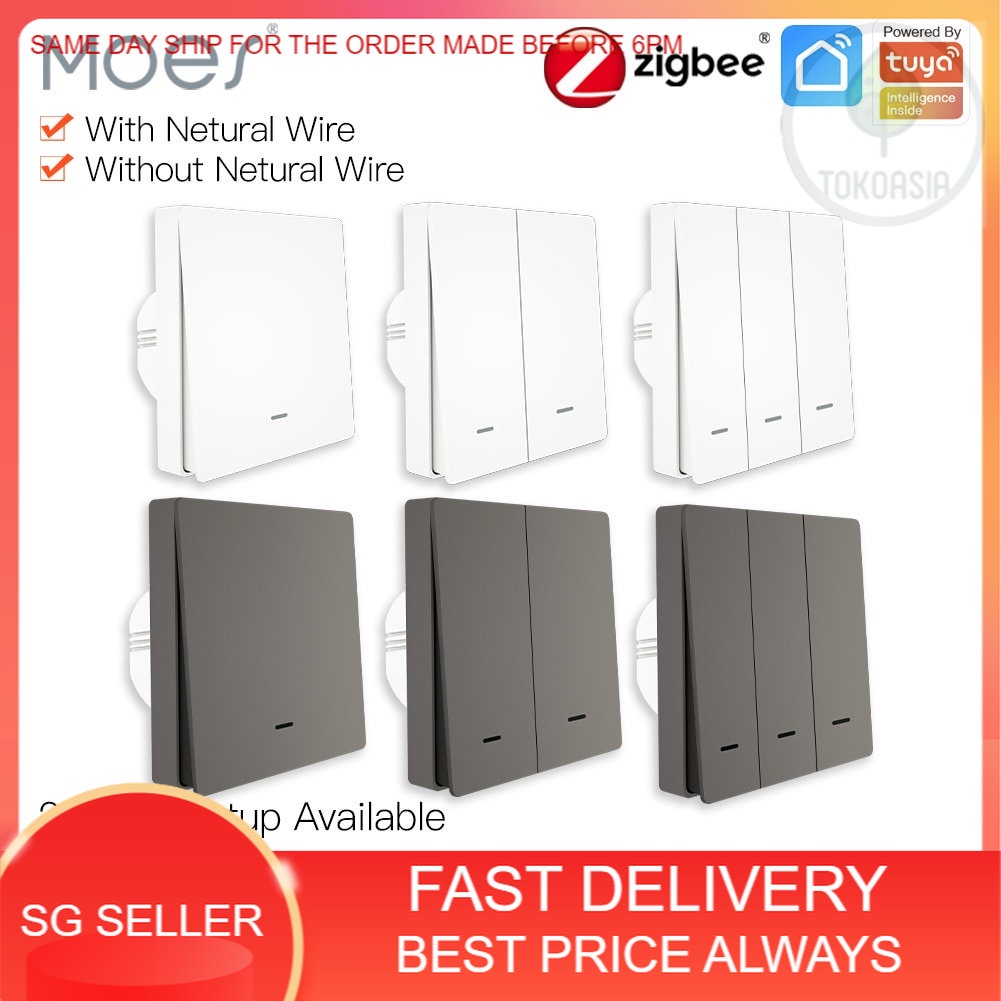 ZIGBEE MOES SG SG ZigBee Smart Wall Light Switch No Neutral Wire , No Capacitor Smart Life / Tuya HA IOT