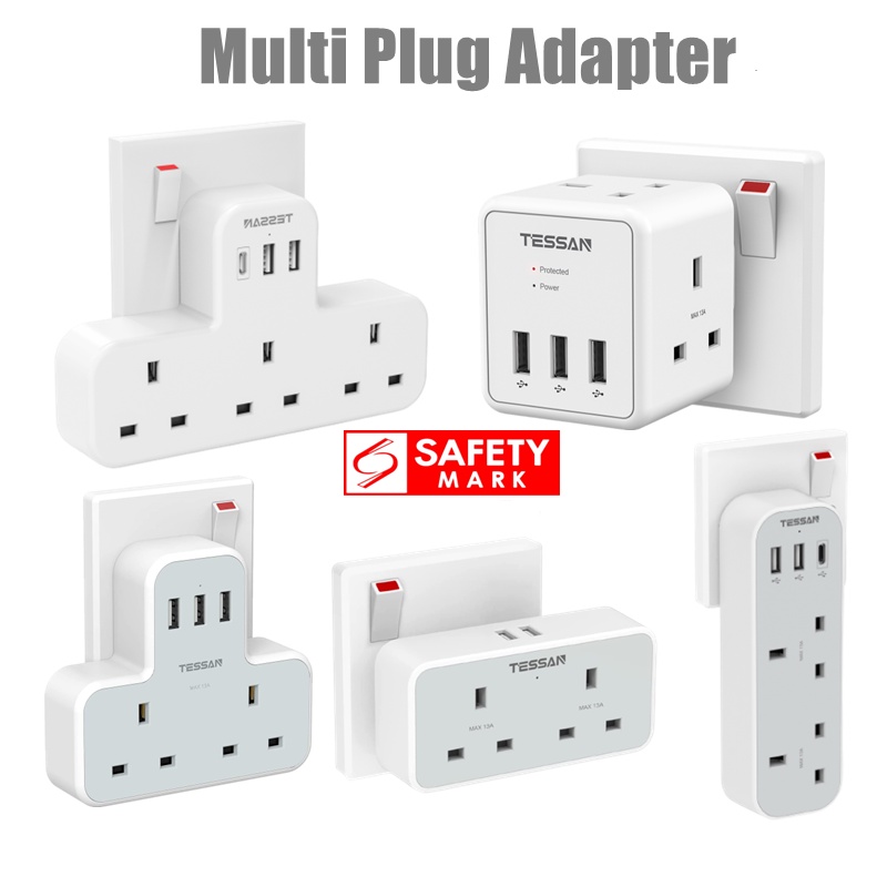 TESSAN Multi Plug Extension Power Adapter with USBType C, Surge Protector Plug Extension Socket Wall Charger Adaptor with USB C, High Quality Power E