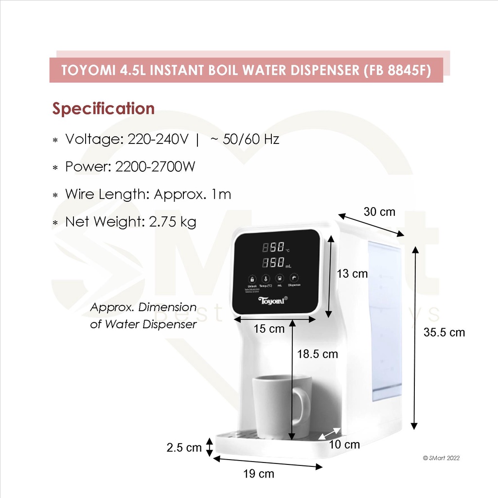 Toyomi 4.5L Instant Boil Filtered Water Dispenser [FB 8845F]