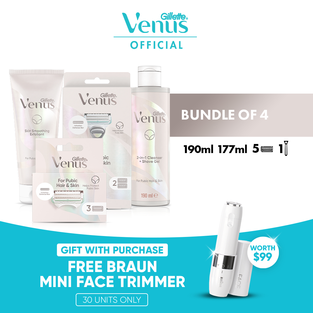 [Bundle Deal] Gillette Venus Razor Pubic Hair &amp; Skin Handle + 2 Refills/3 Blade Refills/2in1 190ml/Exfoliant 177 ml