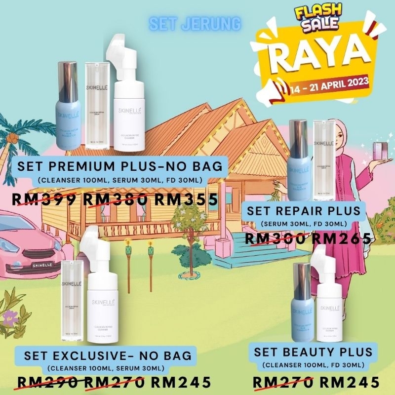 SKINELLE No Bag Premium set collagen peptide Jerung Premium Set Bunga Korea BTS Pink