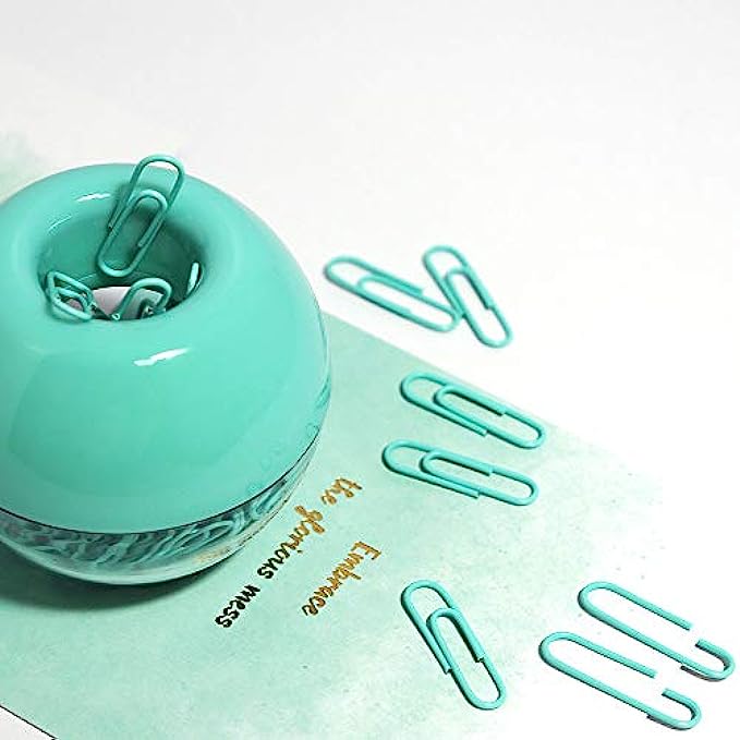 Paper Clips in Magnetic Dispenser Holder Mint Green 28mm Bookmarks Small Desk Accessories Office Supplies for Women, 100 per Box
