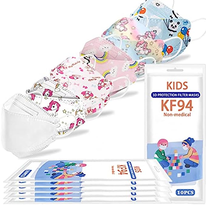 LOGAO60 Packs Individually Packaged of KF94 Disposable Fish Mouth Type Child Safety Four-Layer Protective mask, Kids Disposable Face Masks Comfortable Breathable ,and Protection Rate of 95% ,Suitabl