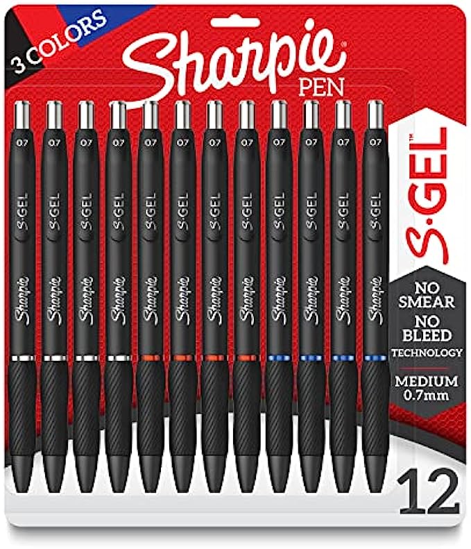 Sharpie S-Gel, Gel Pens, Medium Point 0.7mm, Assorted Colors, 12 Count