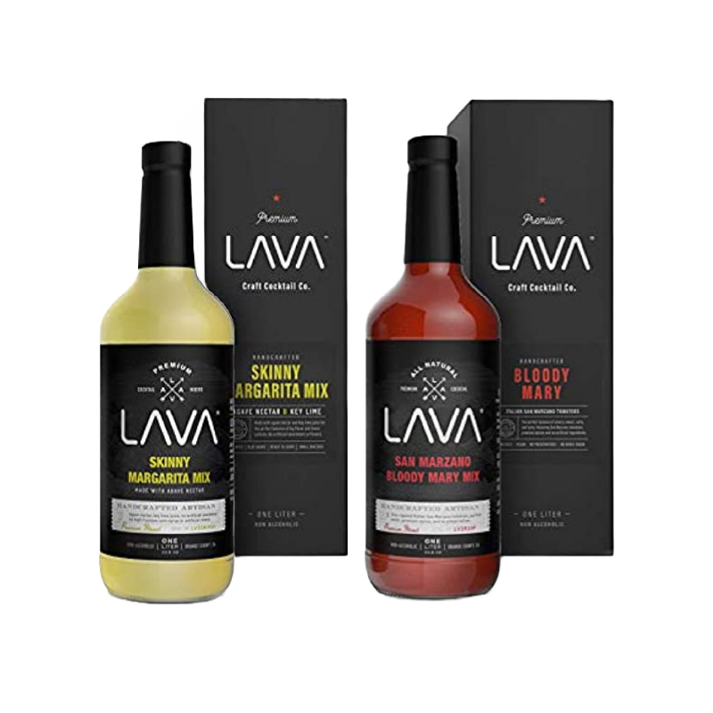 LAVA All Natural San Marzano Bloody Mary Mix Craft Cocktail Mixer &amp; Premium Skinny Margarita Mix by LAVA Craft Cocktail Co., Low Calorie, Lots of Flavor and Ready to Use, 1-Liter 33.8oz Glas