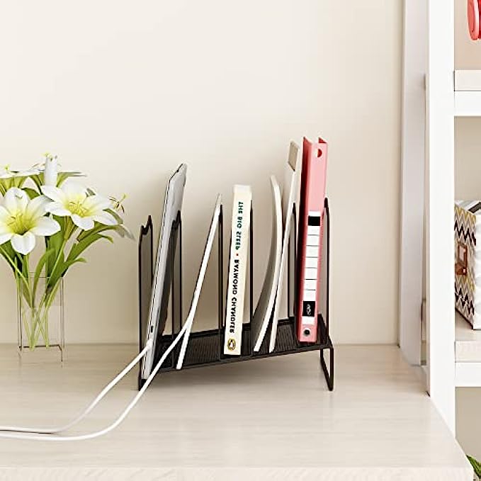 Simple Trending Mesh Desktop File Sorter Organizer, 5-Section Bookshelf for Desk Home Office, Black