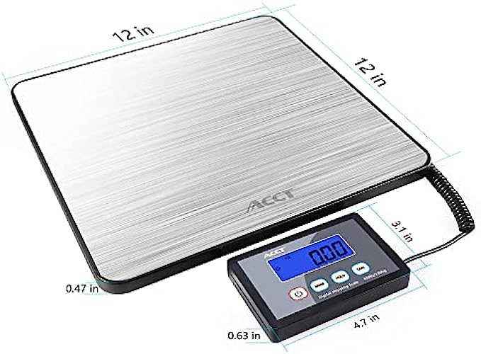 ACCT Postage Scale 400lb, mail scale, Digital Postal Scale with hold /auto-off/tare function, shipping scale for packages/small business/luggage/office, heavy duty scale with batteries &amp; power ada