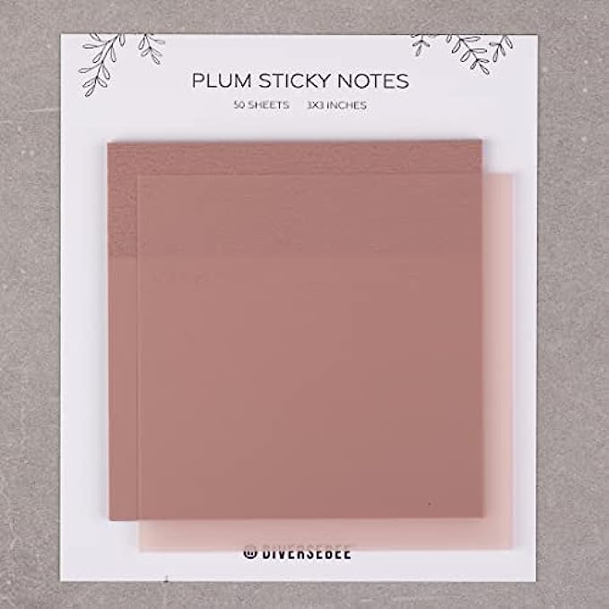 DiverseBee 50 Sheets Pastel Transparent Sticky Notes, 3x3” Clear Sticky Tabs, Translucent Page Flags Book Markers Stickers, Planner Accessories, Bible Journaling Study Office School Supplies Plum
