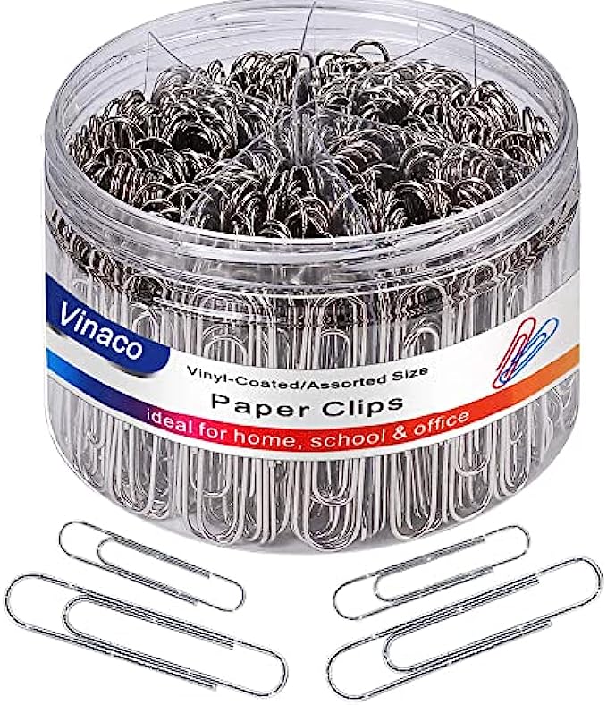 Vinaco Paper Clips Non Skid, Medium and Jumbo Paper Clips 1.3 inch &amp; 2.0 inch, Durable &amp; Rustproof, Coated Paper Clip Great for Office School and Personal Use