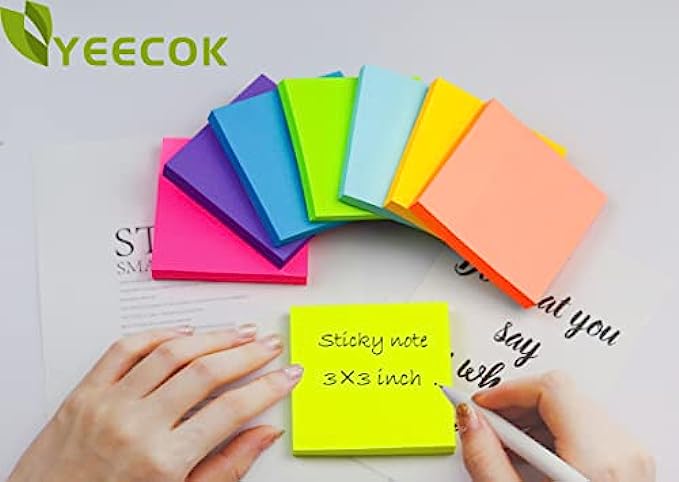 8 Pack Sticky Notes 3 x 3 in , 8 Colors Post Self Sticky Notes Pad Its , Bright Post Stickies Colorful Sticky Notes for Office, Home, School, Meeting, 84 Sheets/pad