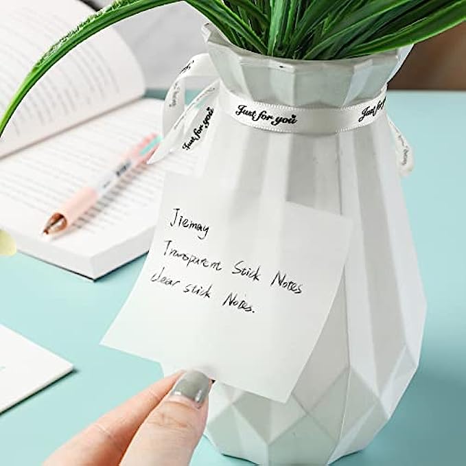 Jiemay 600 Pcs Transparent Sticky Notes Pad, Clear Sticky Notes for Books Message Reminder, Waterproof self-Adhesive Translucent Sticky Notes, 12 Packs 3"x3"