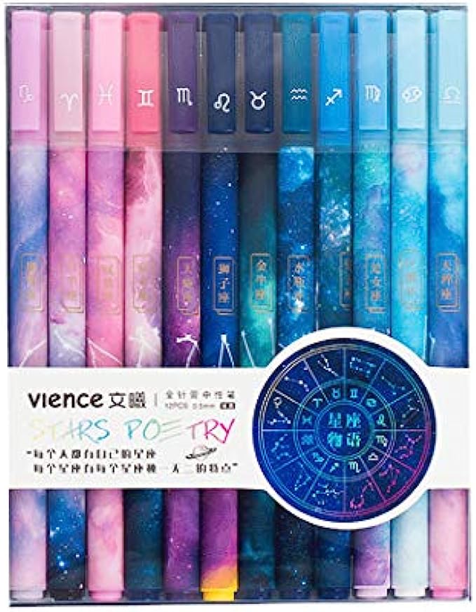 Giant star 12 pcs Constellation Gel Ink Pens, Creative Galaxy Pens, 0.5mm Extra-Fine Ballpoint Pen, Promotional Gift Stationery School Office Supply Black Ink