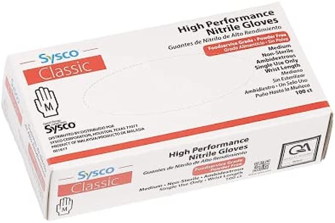 SYSCOR High Performance Nitrile Gloves 100 Count Pack of 1 Size Medium, Blue, 2306753