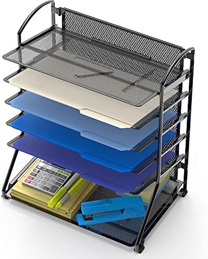 2 Pack - Simple Houseware 6 Trays Desktop Document Letter Tray Organizer, Black