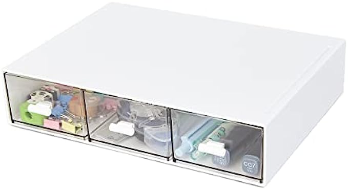Stackable Desk Organizer, Plastic Storage Drawer for Office School Home Makeup, Pen Pencils Markers Stationery Supplies Organizers White -3 Draws