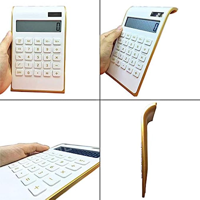 Calculator, 10 Digits Solar Battery Basic, Dual Powered Desktop Calculator, Tilted LCD Display, Inclined Design Slim Desk Calculator by Sportsvoutdoors White