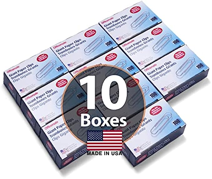 Officemate Giant Non-Skid Paper Clip, 1,000 Clips 10 Boxes of 100 Each 99915