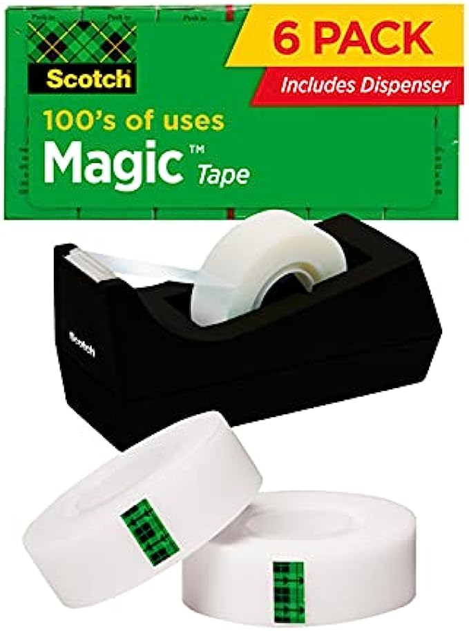 Scotch Magic Tape, 6 Rolls with Dispenser, Numerous Applications, Invisible, Engineered for Repairing, 3/4 x 1000 Inches, Boxed 810K6C38