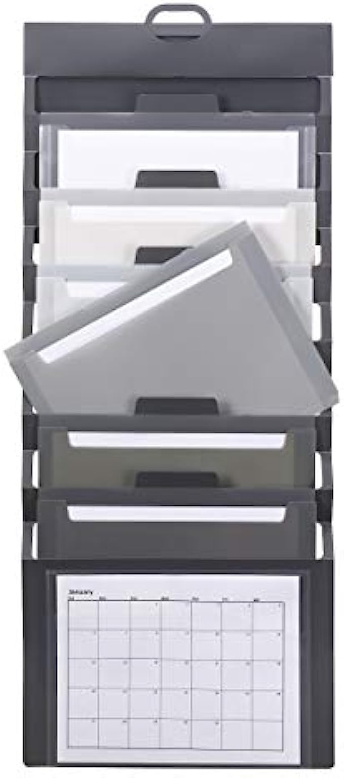 Smead Cascading Wall Organizer, 6 Pockets, Letter Size, Gray/Neutral Pockets 92061