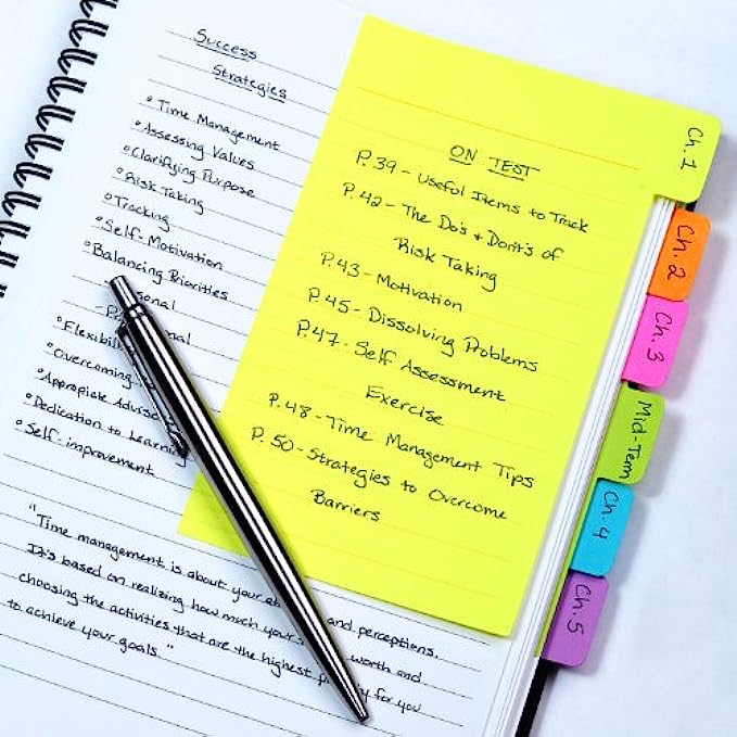 Redi-Tag Divider Sticky Notes, Tabbed Self-Stick Lined Note Pad, 60 Ruled Notes, 4 x 6 Inches, Assorted Neon Colors 29500