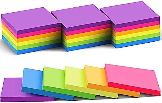 24 Pack Sticky Notes 3x3 in Post Bright Stickies Colorful Super Sticking Power Memo Pads, Strong Adhesive, 74 Sheets/pad