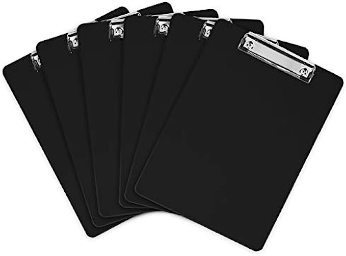 Plastic Clipboards Set of 6 Multi Pack Clipboard Black Strong 12.5 x 9 Inch | Holds 100 Sheets! Acrylic Clipboards with Low Profile Clip | Cute Clip Boards Board Clips