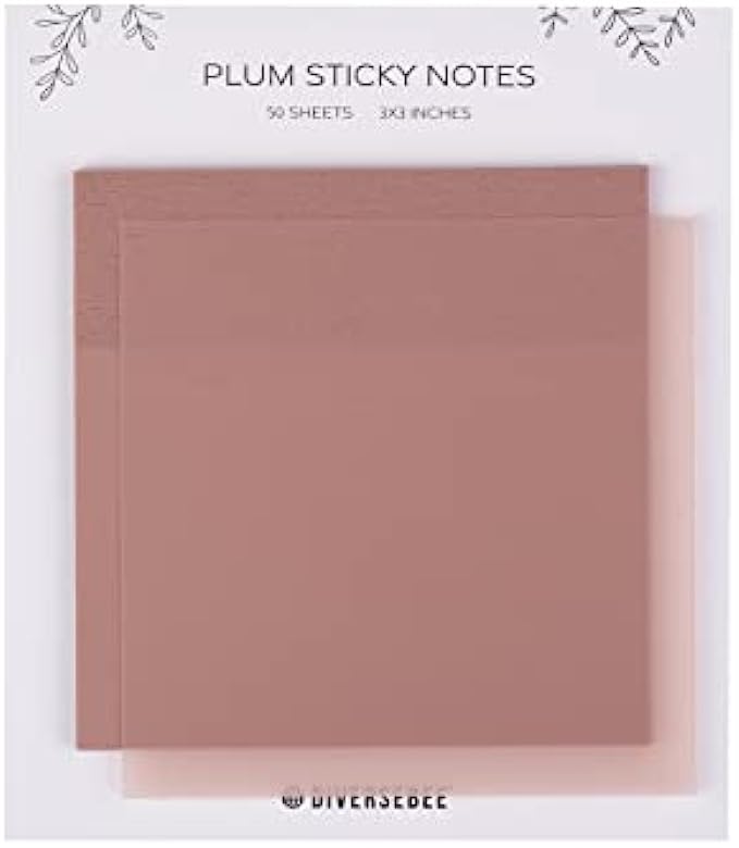 DiverseBee 50 Sheets Pastel Transparent Sticky Notes, 3x3” Clear Sticky Tabs, Translucent Page Flags Book Markers Stickers, Planner Accessories, Bible Journaling Study Office School Supplies Plum