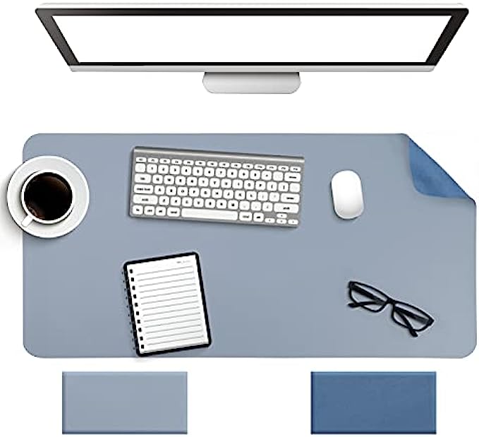 Non-Slip Desk Pad,Mouse Pad,Waterproof PVC Leather Desk Table Protector,Ultra Thin Large Desk Blotter, Easy Clean Laptop Desk Writing Mat for Office Work/Home/DecorBlue, 31.5" x 15.7"