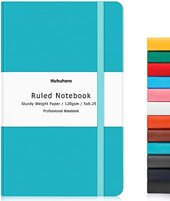 Huhuhero Notebook Journal, Lined Hard Cover, 120Gsm Premium Thick Paper with Fine Inner Pocket, Ruled Faux Leather for Journaling Writing Note Taking Office School Supplies 5"×8.25"1, Teal