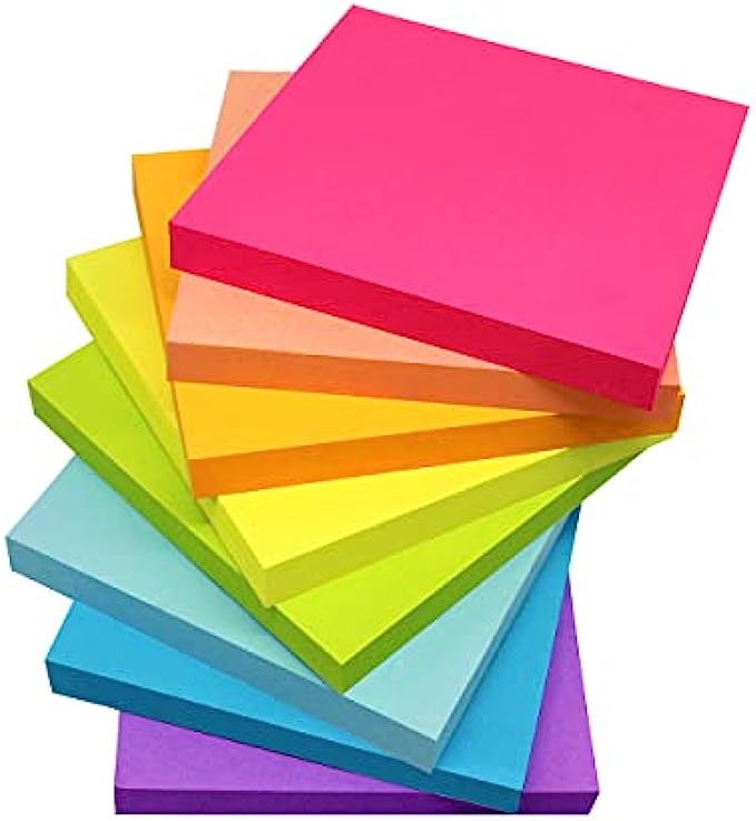 8 Pack Sticky Notes 3x3 Inches,Bright Colors Self-Stick Pads, Easy to Post for Home, Office, Notebook, 8 Pads/Pack