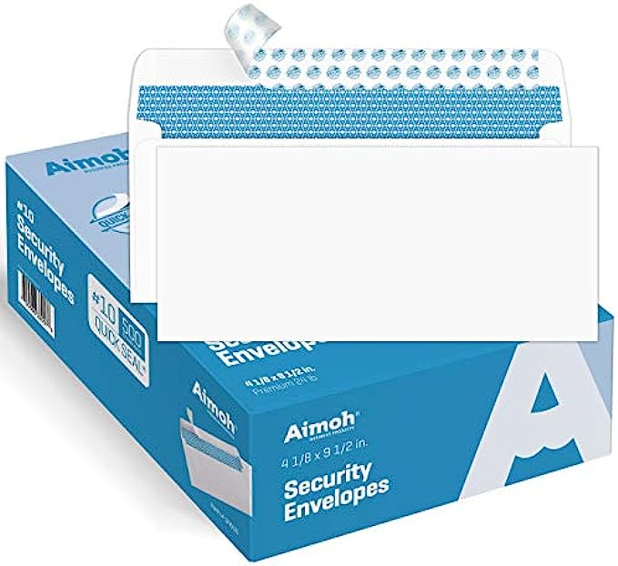 #10 Security Self-Seal Envelopes, Windowless Design, Premium Security Tint Pattern, Ultra Strong Quick-Seal Closure - EnveGuard - Size 4-1/8 x 9-1/2 Inches - White - 24 LB - 500 Count 34010