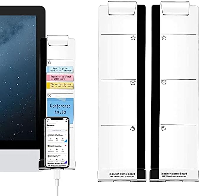 Multifunction Computer Monitor Memo Board - Transparent Computer Side Panel Memo Creative Monitor Side Panel with Phone Holder Suitable for Office Home Desktop Left and Right 1 Set