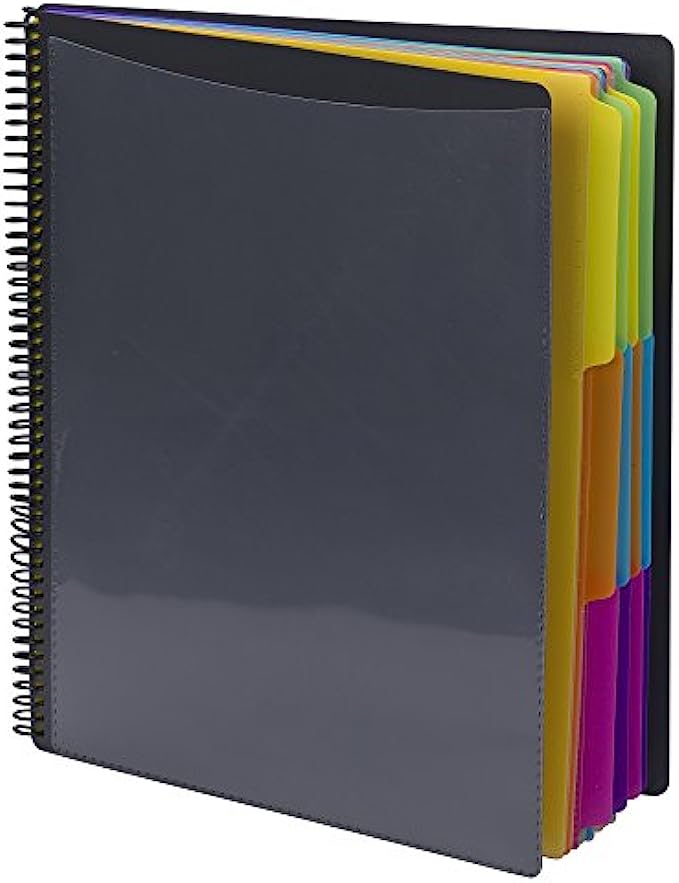 Smead 24 Pocket Poly Project Organizer, Letter Size, 1/3-Cut tab, Gray with Bright Colors 89206