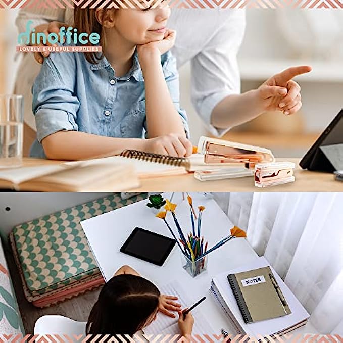 Rose Gold Office Supplies and Accessories - Cute Desk Pink for Women Acrylic Pen Holder Clear Organizer Tape Dispenser Stapler Pencil Holders Organizers Aesthetic Marker Staples Supply Girl Boss Set