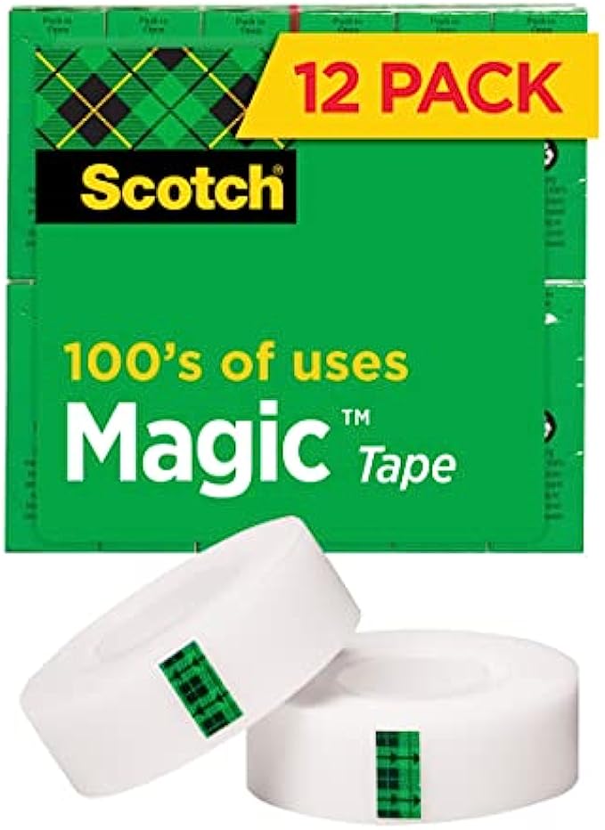 Scotch Magic Tape, 12 Rolls, Numerous Applications, Invisible, Engineered for Repairing, 3/4 x 1000 Inches, Boxed 810K12