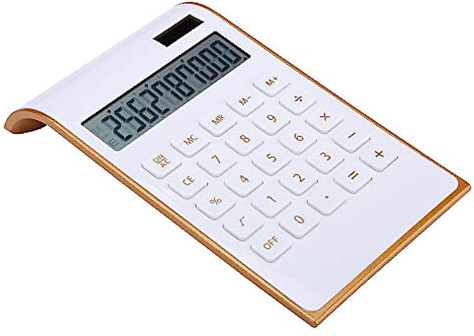 Calculator, Slim Elegant Design, Office/Home Electronics, Dual Powered Desktop Calculator, Solar Power, 10 Digits, Tilted LCD Display, Inclined Design, White Slim2