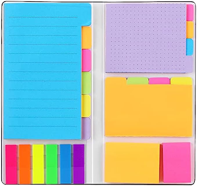 Sticky Notes Set, Hommie Colored Divider Self-Stick Notes Pads Bundle, Prioritize with Color Coding, 60 Ruled 3.7x6, 40 Dotted 3.7x3, 40 Blank 3x3.7, 60 Per Rectangular, 25 Per PET Color