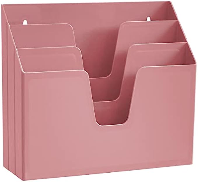 Acrimet Horizontal Triple File Folder Holder Organizer Solid Pink Color