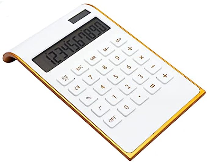 Calculator, 10 Digits Solar Battery Basic, Dual Powered Desktop Calculator, Tilted LCD Display, Inclined Design Slim Desk Calculator by Sportsvoutdoors White