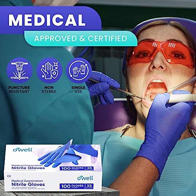 OWell Nitrile Gloves, 100 Ct Disposable Gloves, 4mil Medical Gloves, Disposable Latex Free Gloves
