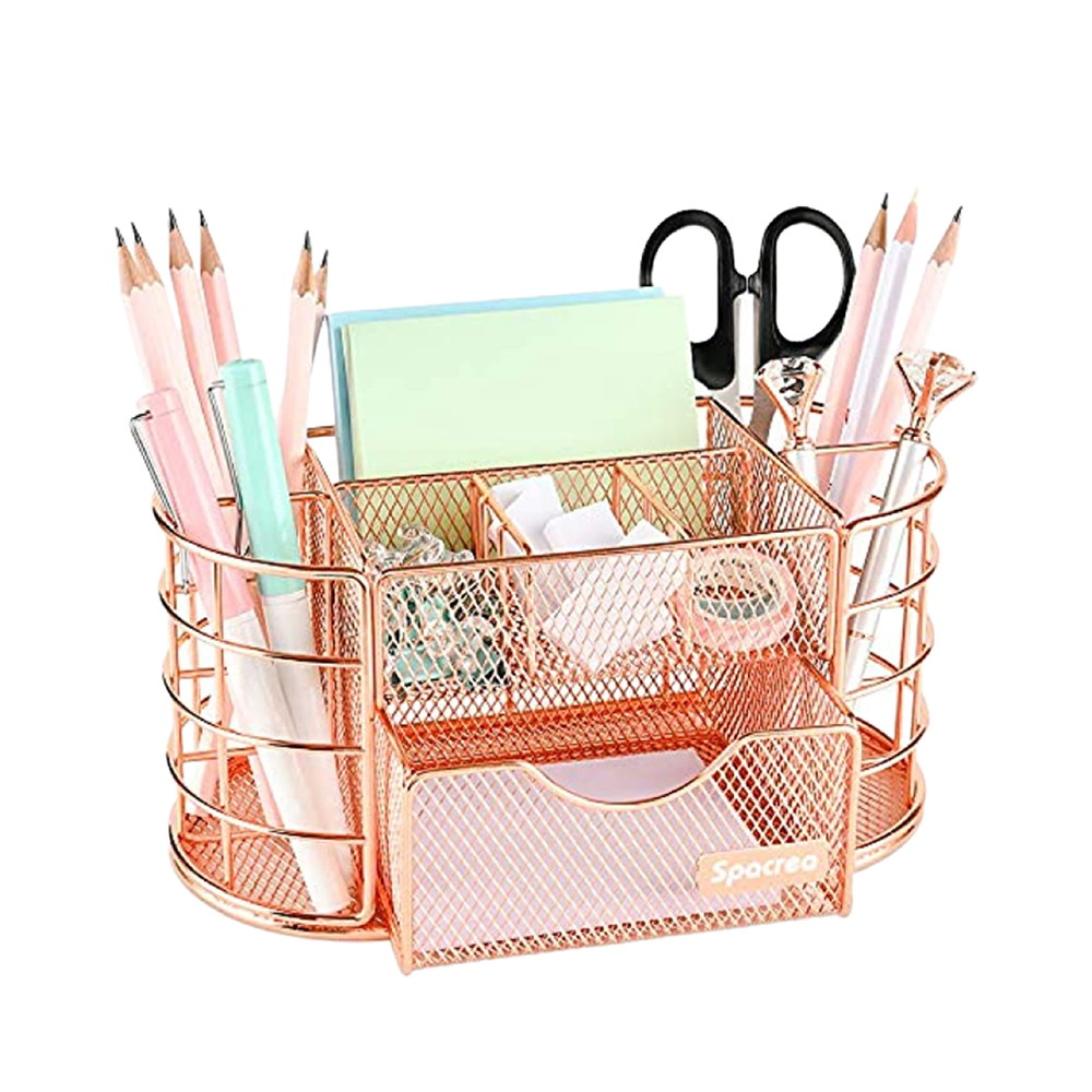 Spacrea Desk Organizers and Accessories, Office Organizer Pencil Holder for Desk, Desk Office Supplies Organizer Rose Gold