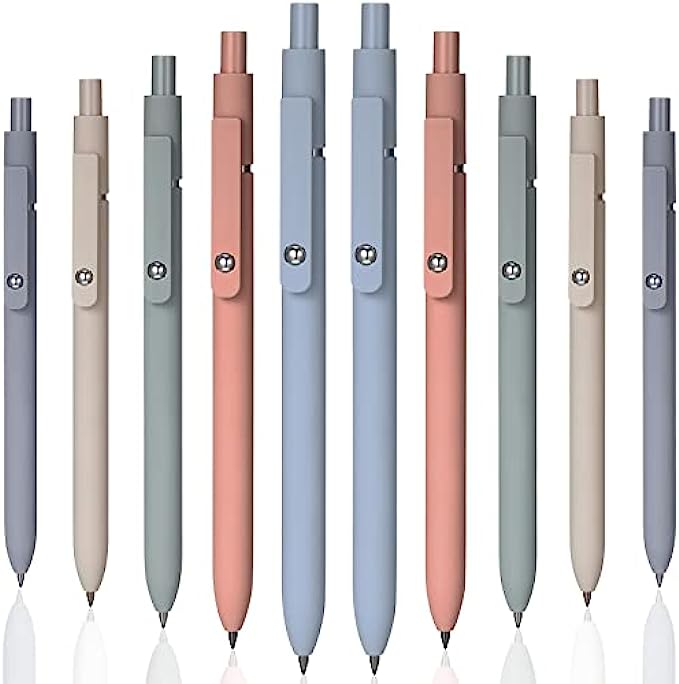 Gel Ink Pens Quick Dry Ink Pens Retractable Ink Pens Rolling Ball Gel Ink Pens Fine Point Smooth Writing Pens 0.5 mm Cute Office Supplies for School Office Home, Black Refill, 5 Colors 10 Pieces
