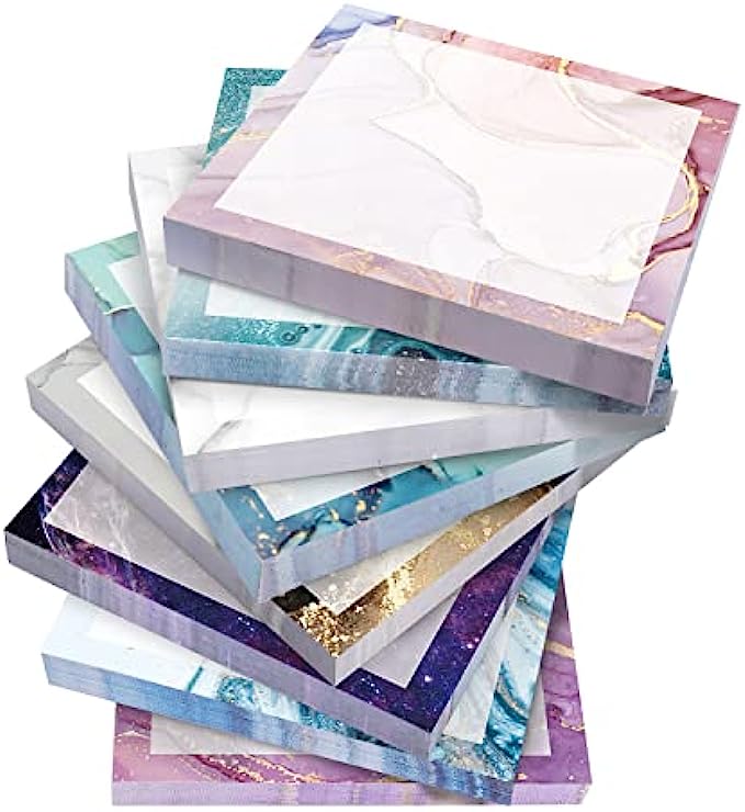 WAVEYU 8 Pads Cute Sticky Notes Marble Designs Self Stick Notes Pads Adhesive Sticky Notes 3x3 Sticky Notes Easy to Post for Home, Office, Notebook Supplies, 50 Sheets/Pad, Mar