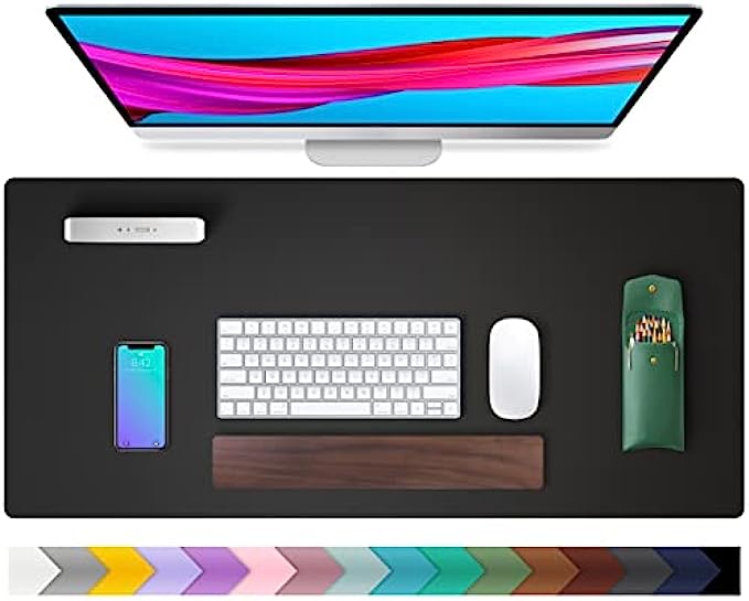 Leather Desk Pad Protector,Mouse Pad,Office Desk Mat, Non-Slip PU Leather Desk Blotter,Laptop Desk Pad,Waterproof Desk Writing Pad for Office and Home Black,31.5" x 15.7"