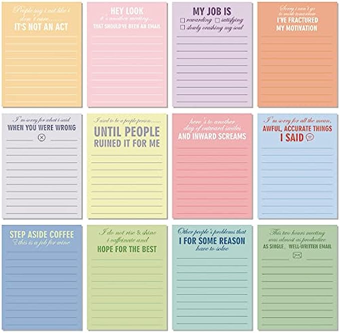 Funny Notepads with Sarcastic Sayings Sticky Funny Office Supplies to Do List Funny Work Notepad Assorted Sarcastic Notepad for Workers, 12 Designs, 3 x 3.93 Inch 12, Classic Style